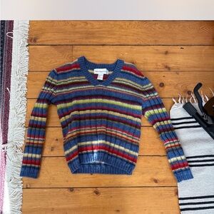 Vintage Women's Striped V-Neck Sweater in Blue by Petite Sophisticate